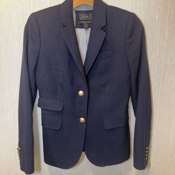 J.Crew Blazer Womens Size 00 Mercantile schoolboy Navy Blue jacket Wool Blend - Picture 1 of 12